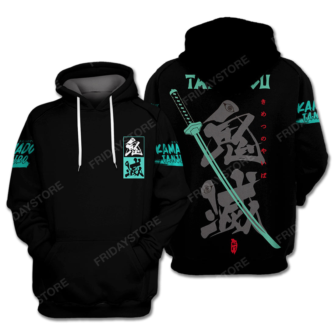 Demon Slayer Hoodie Tanjiro Kamado Sword Green Black Zip Hoodie Demon Slayer – OwlOhh