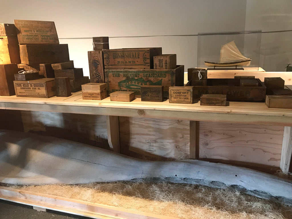 Mary Mattingly at the Mystic Seaport Museum for Open Ocean, whale bone and salt cod boxes