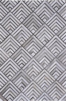 Posh Rug Madisons Gray/Grey Cowhide Rug - Geometric Pattern