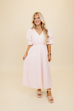 Karlie Blush Poplin V-Neck Maxi Dress