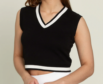 Gold Hinge Black and White Lined V-Neck Knit Vest