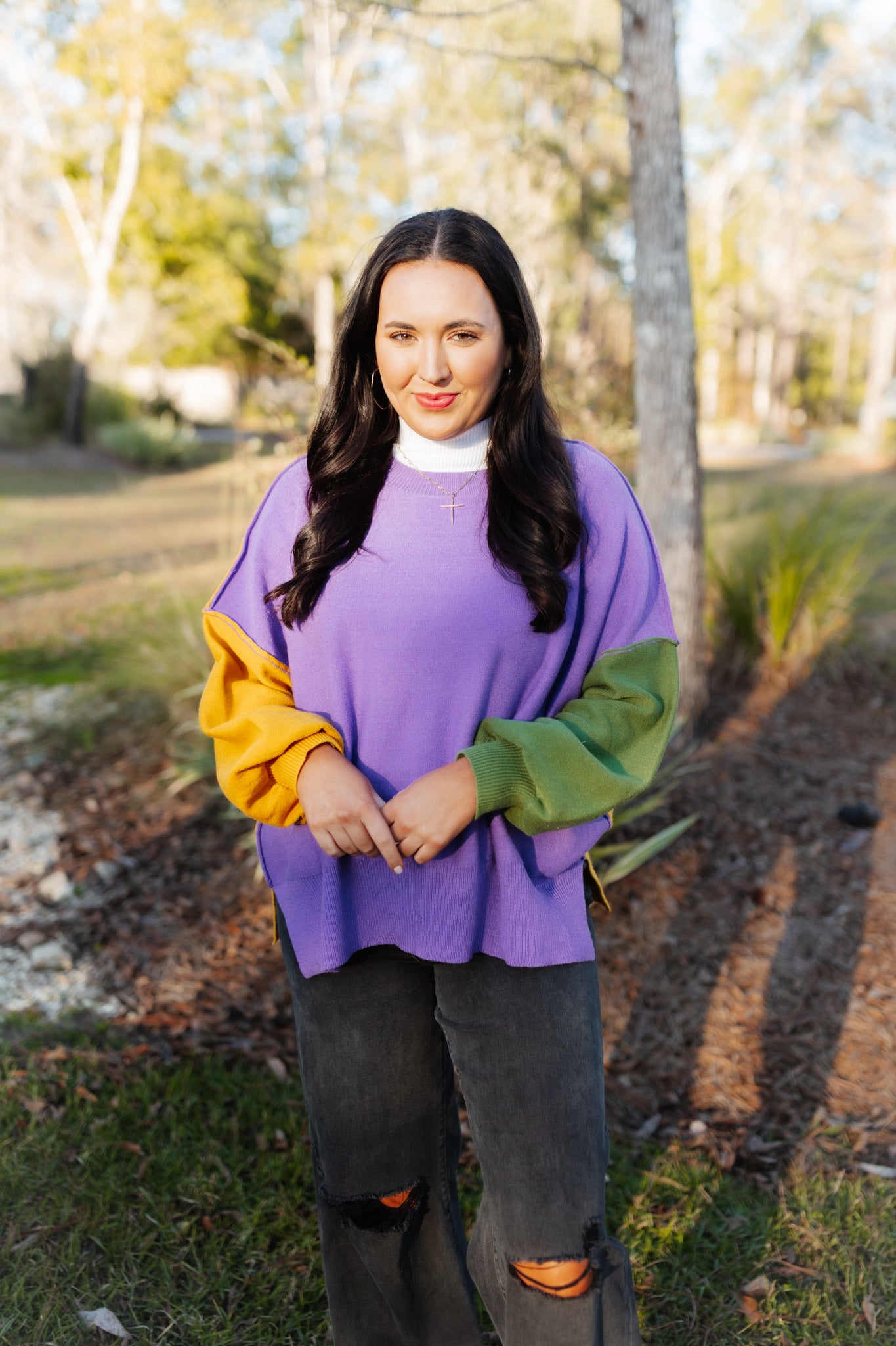 Mardi Gras Bubble Sleeve Colorblock Sweater