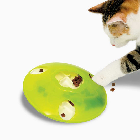 AQluming Cat Puzzle Feeder Cat Treat Toy - Cat Slow Feeder Food Dispenser  Green