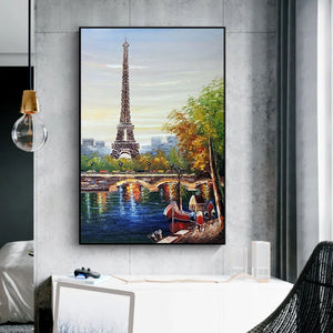Paris Tower Seine River Oil Painting Wall Art Canvas - CORX Designs