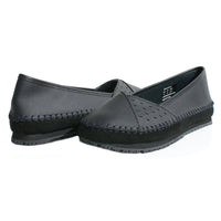 womens black leather flat work shoes
