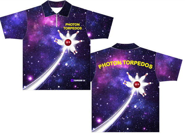 Bowling league shirts with purple outer space design