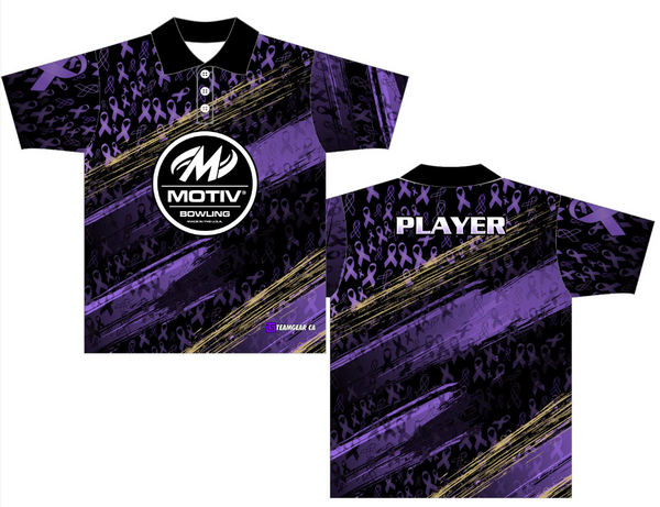 Motiv branded purple bowling shirt made in Canada