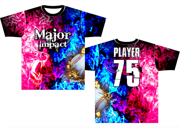 Custom Slo-Pitch jerseys for coed team with blue and pink designs