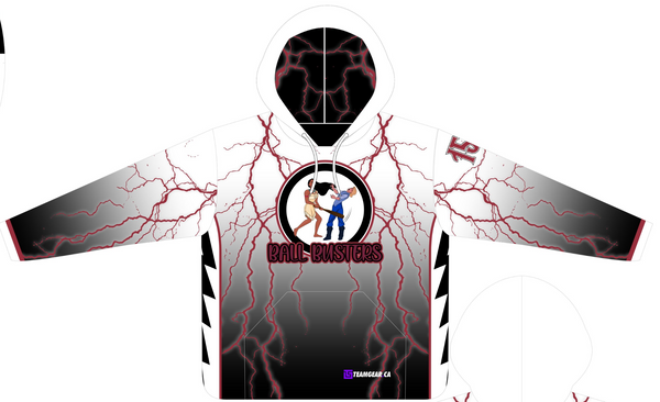 funny softball team names Ball Busters on a custom hoodie with lightning patterns