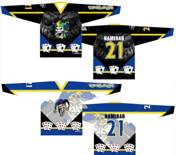 custom hockey jerseys with joker inspired designs and team logo