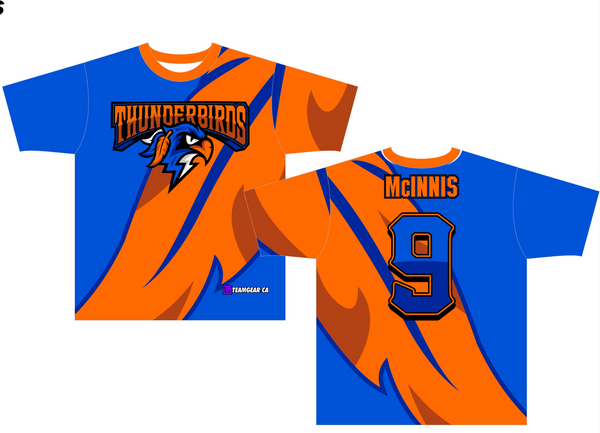 school shirts with vibrant orange and blue jersey designs