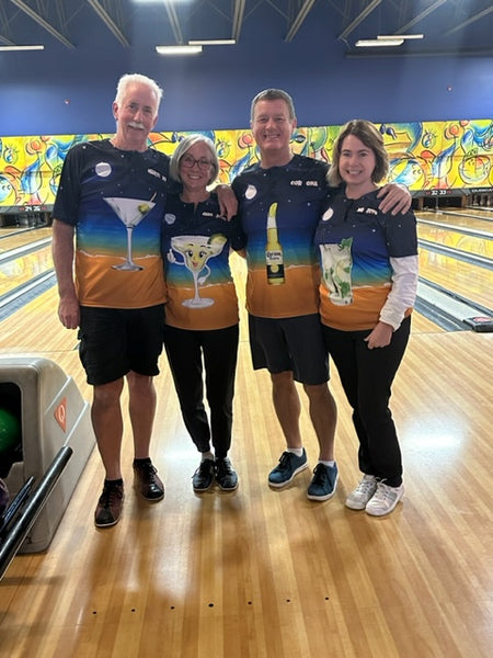 Bowling league shirts worn at the bowling alley