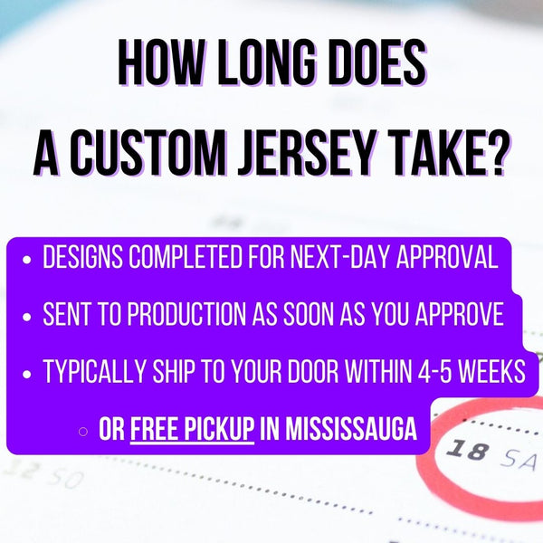 How Long Does A Custom Jersey Take? Typically 4 to 5 weeks with fully customizable full sublimation printing