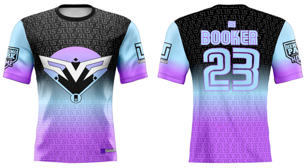 school shirts for baseball with gradient blue and purple design
