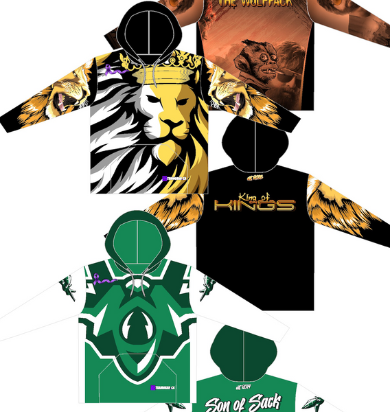football sweaters custom designed with lions and jet fighter designs