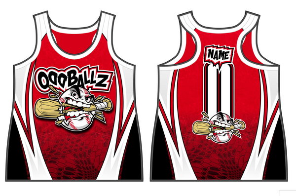 Oddballz funny softball team names on red custom jerseys