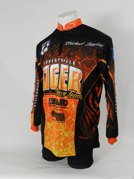 vibrant orange design for custom fishing jerseys