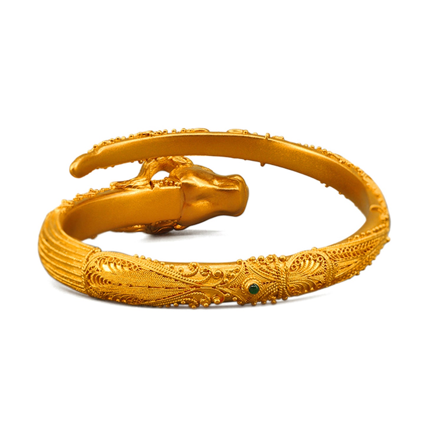 Funbulls Full Gold Bracelet,Dragon Pattern,Hand Forging,Micro Relief Filigree,Gemstone,115g