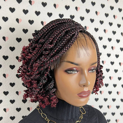 Short Curl Braid Lace Closure Handmade Box Braids Braided Lace Front Wig With  Curly Ends Color 30 -  Canada