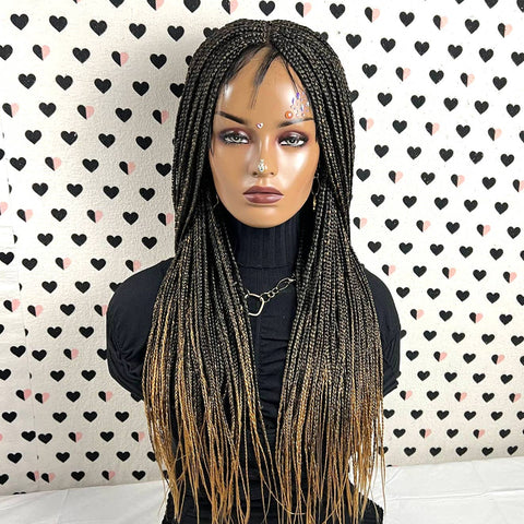 Handmade Box Braid Braided Lace Front Wig With Curly Ends 