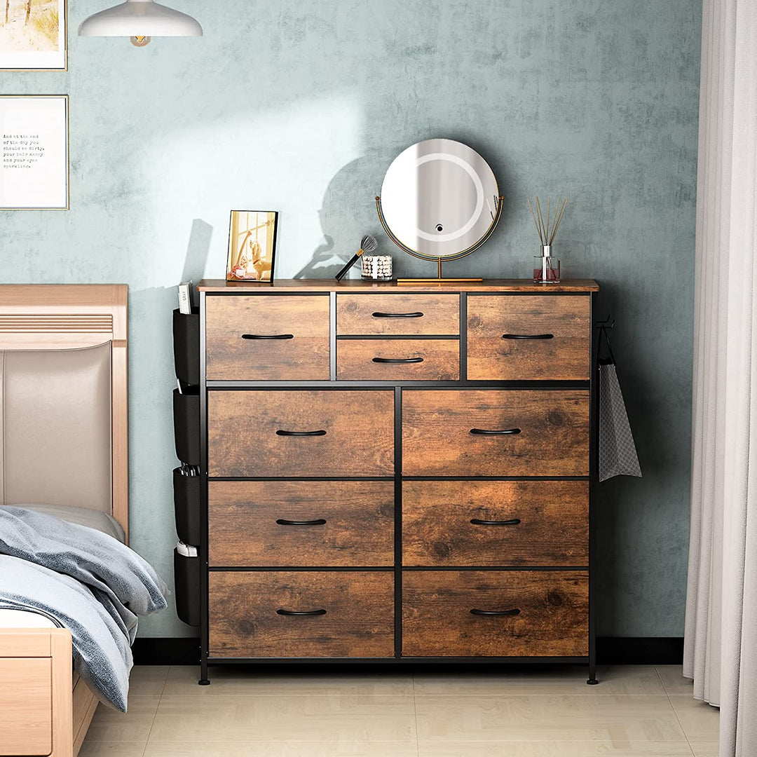 10 Drawer Dresser, Chest of Drawers for Bedroom with Side Pockets and