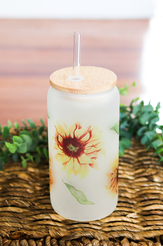 Sunflower Gnome Design 16oz Frosted Glass Can Cup – The Water Lily Co