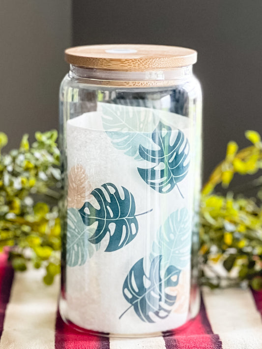 Cottagecore Flowers Frosted Glass Can W/ Bamboo Lid 16 Oz Glass Cup by  Mugzan