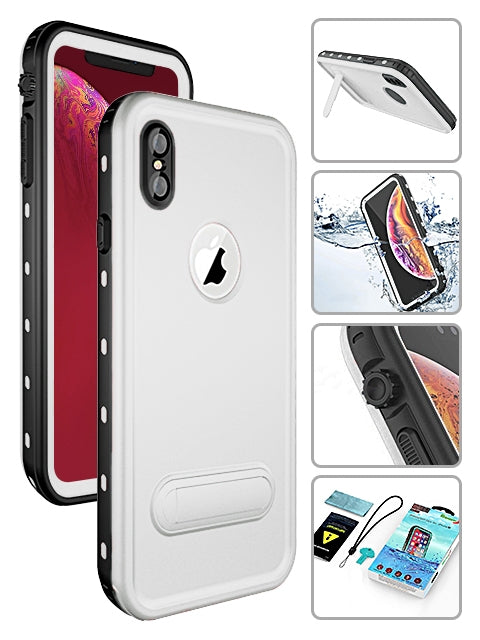 Apple iPhone X/XS (5.8") 360 Full Protective Waterproof Case with Built-in Screen Fingerprint Protector (White)
