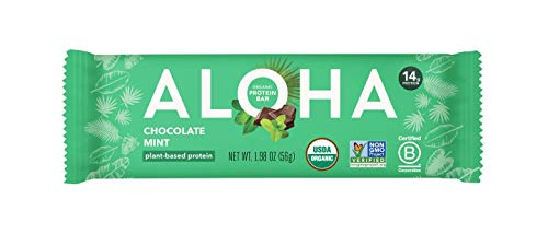 ALOHA Organic Plant Based Protein Bars, Vegan, Low Sugar & Carb, Paleo, Non-GMO, Gluten/Stevia/Soy Free, No Sugar Alcohols, Chocolate Mint, 1.98 Oz