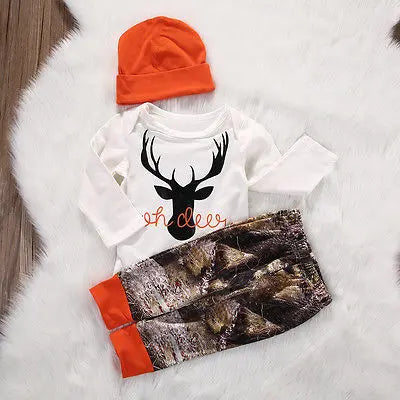 Citgeett Autumn  baby boy clothing sets Newborn Baby Boy Girl Deer Romper Pants Leggings Hat 3pcs Ou