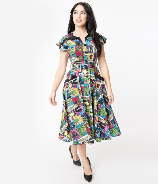 Unique Vintage X Universal Monsters Monsterror Print Hedda Swing Dress ...