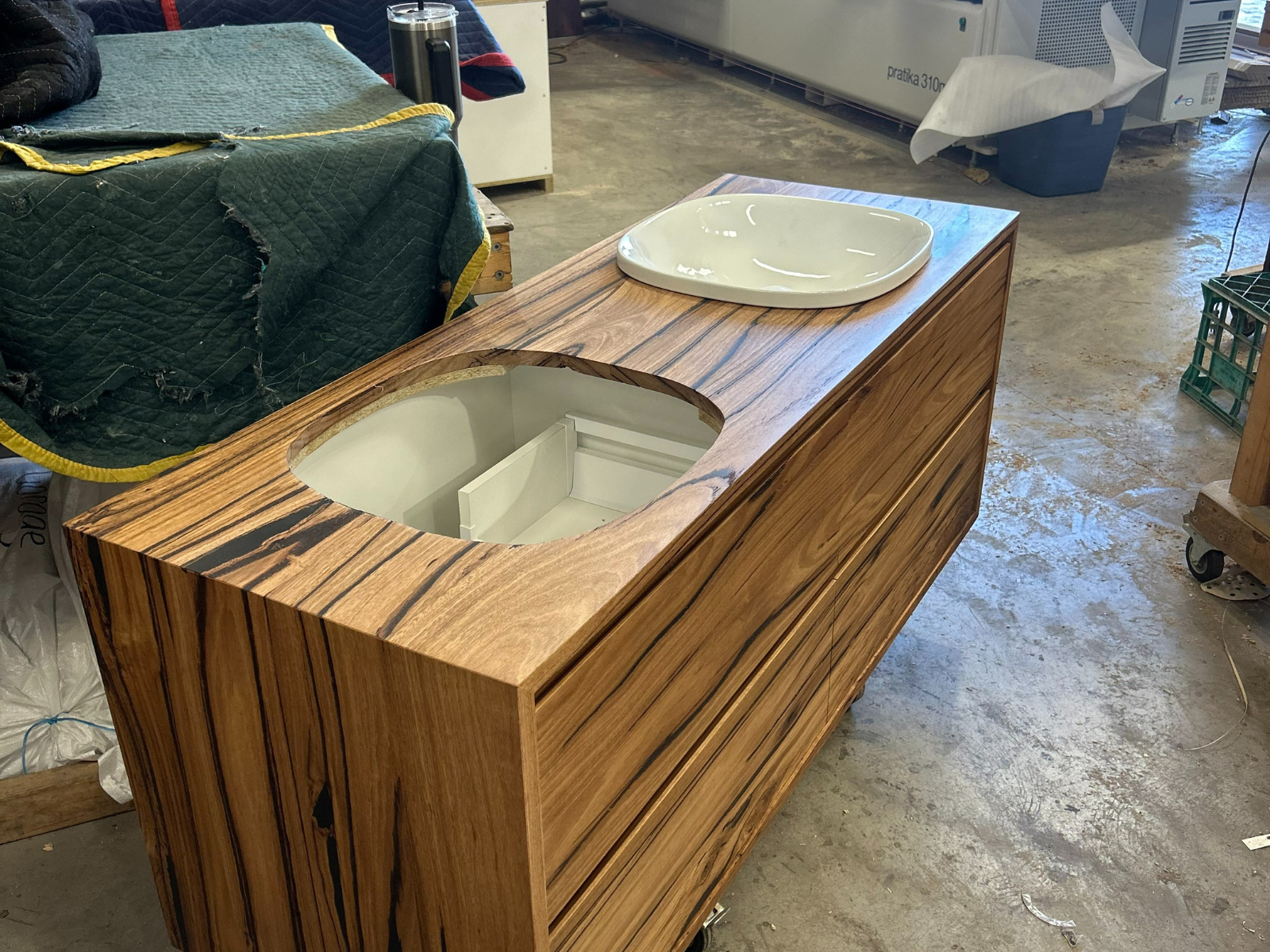 recycled Messmate timber vanity with a semi inset basin