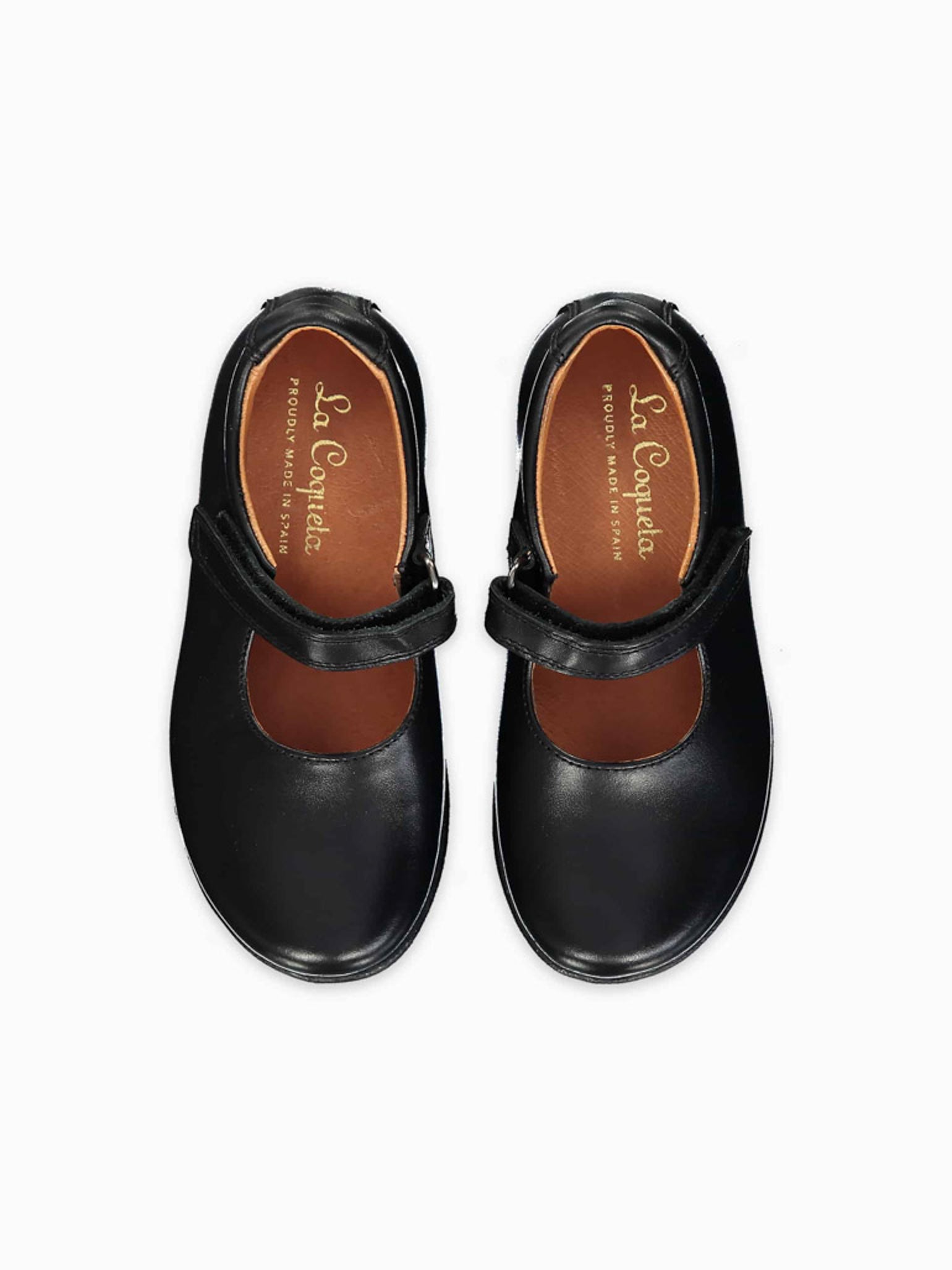 Black Leather Girl Classic School Shoes - La Coqueta Kids product image