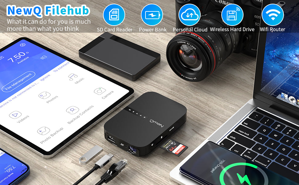 RAVPower FileHub Plus, Wireless Travel Router, SD Card Reader USB Portable  Hard