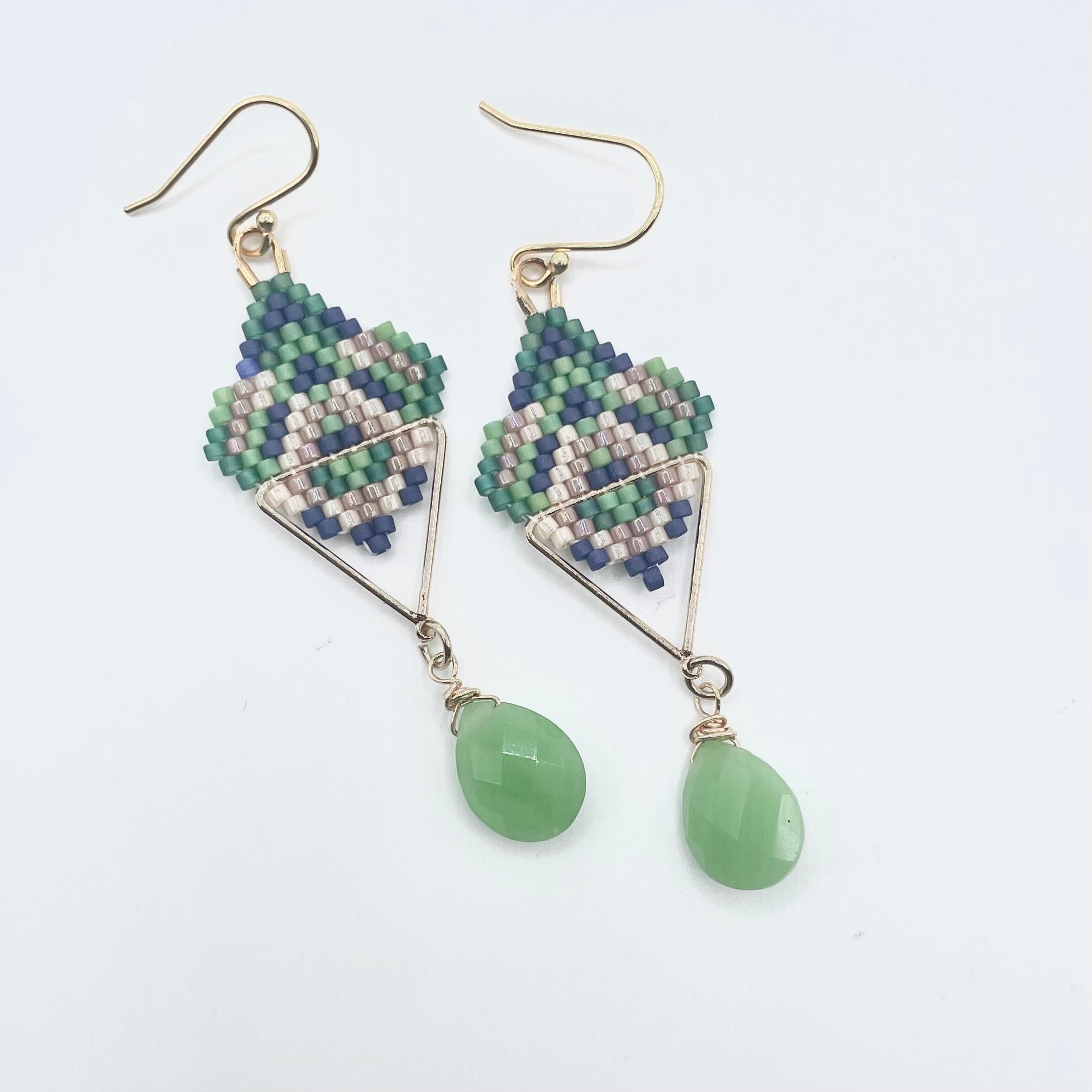 Fern Beaded Small triangle Earrings