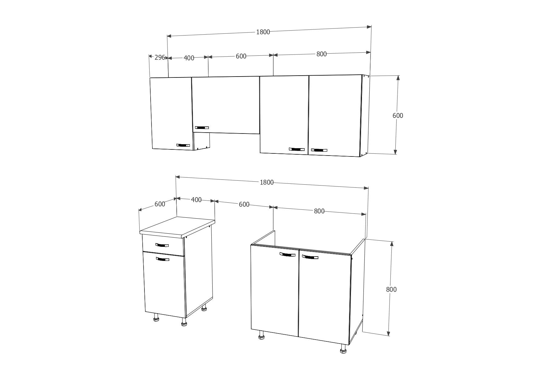 Bucatarie Sofia, Lemn Natural/Alb, L 180 cm