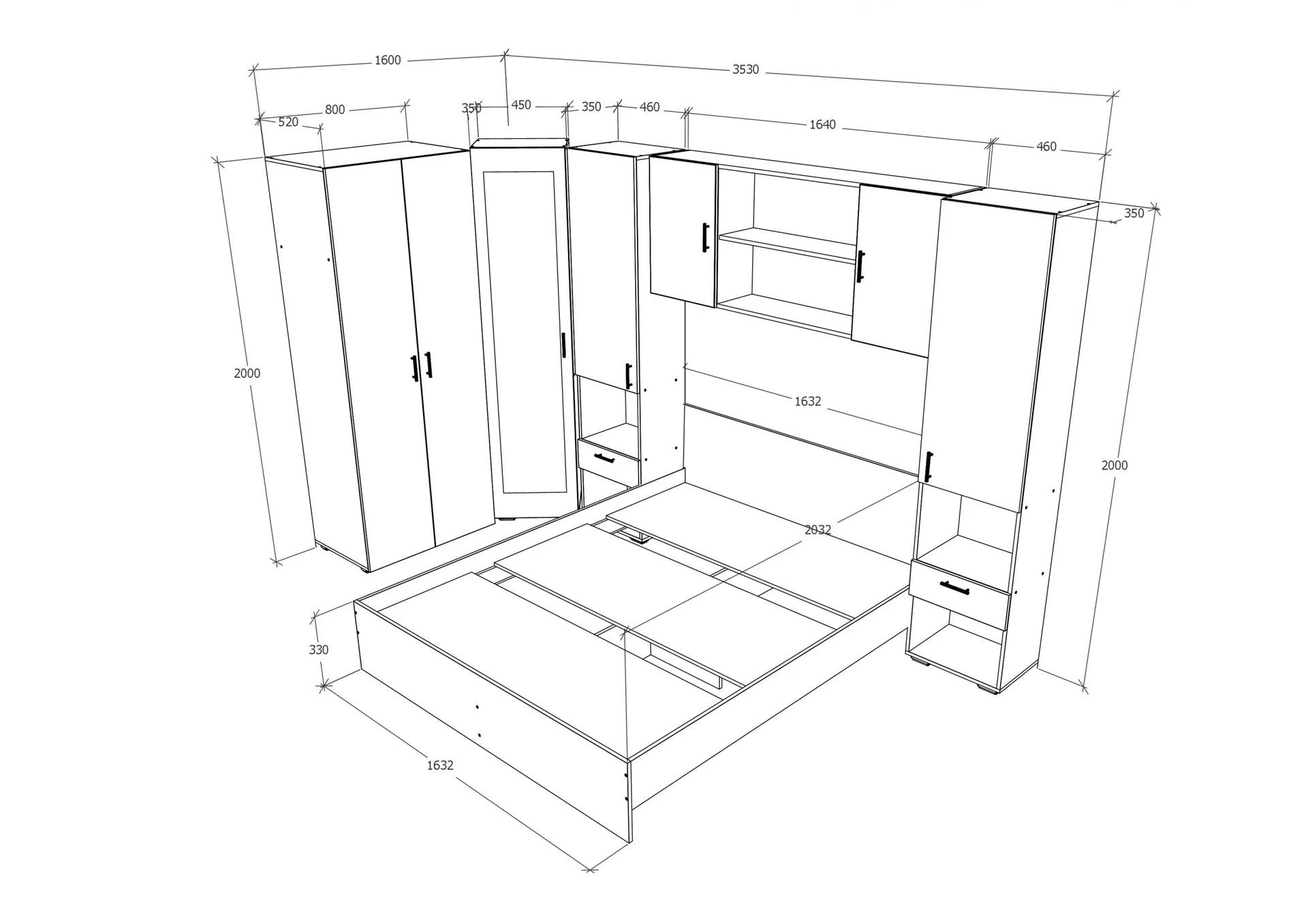 Set Dormitor Madrid, Ulm Deschis/Wenge