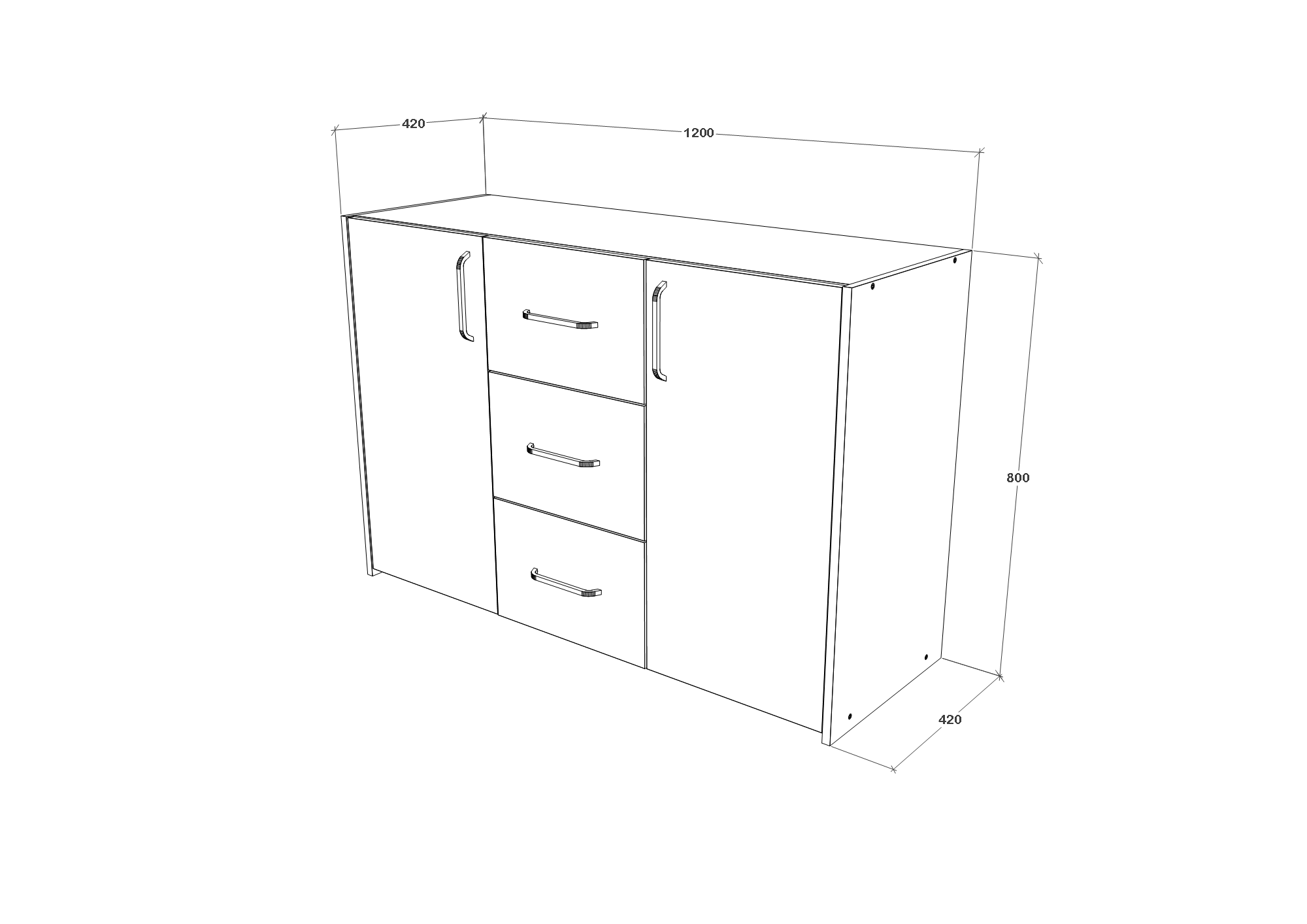 Comoda Malmo, 3 Sertare, 2 Usi, Stejar Alb/Antracit, 120 x 42 x 80 cm