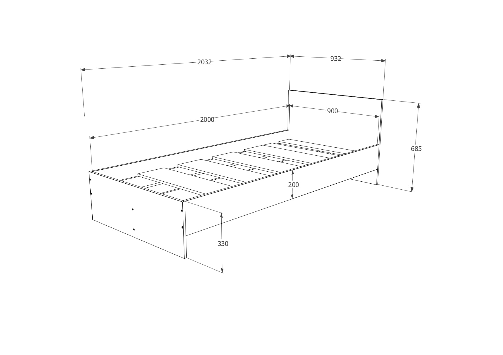 Pat Remi, 200 x 90 cm, saltea spuma inclusa, Stejar Sonoma