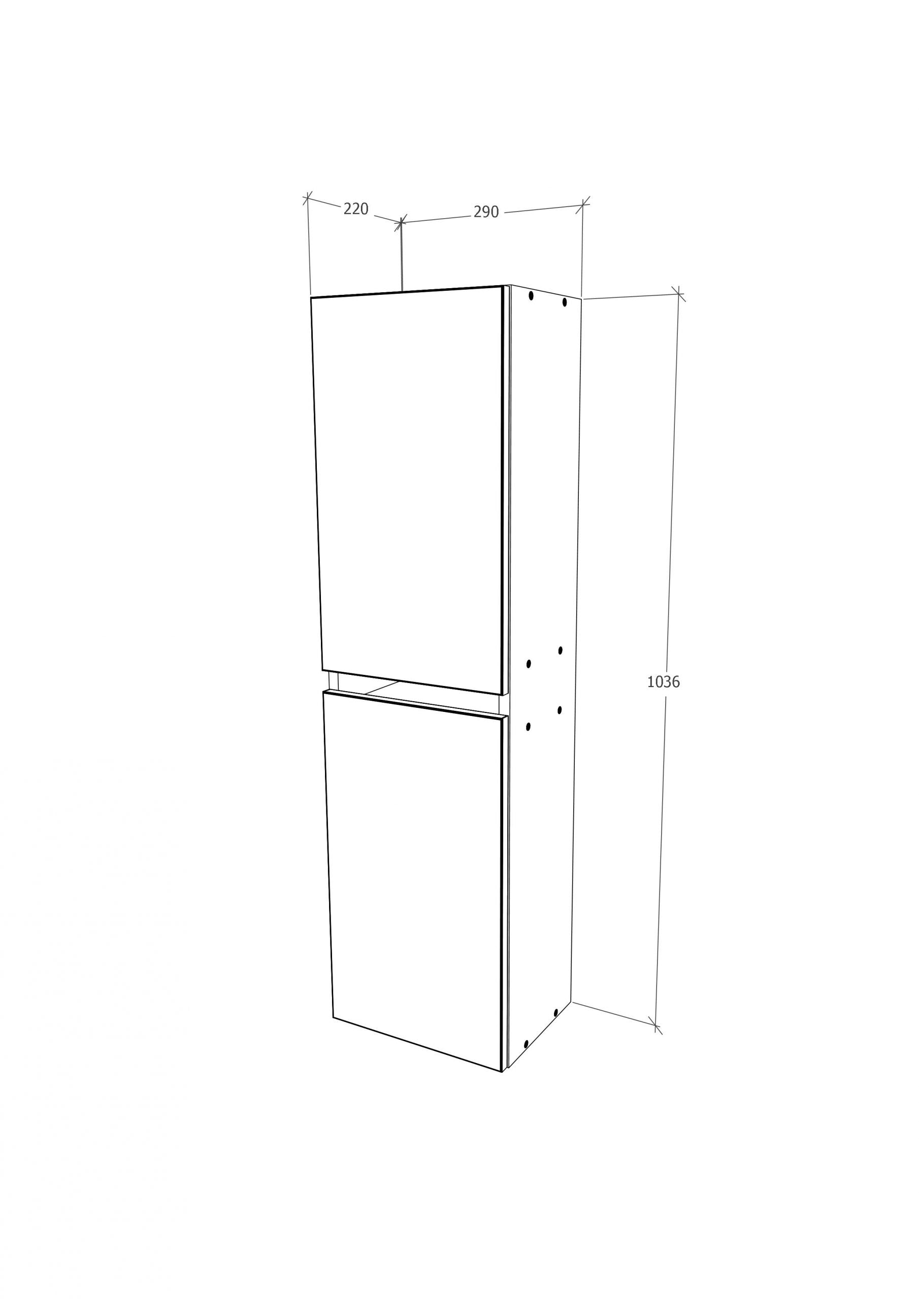 Soldat Baie Zed, Suspendat, 2 Usi, Gri Lucios/Alb, MDF, L 29 x l 22 x 104 cm