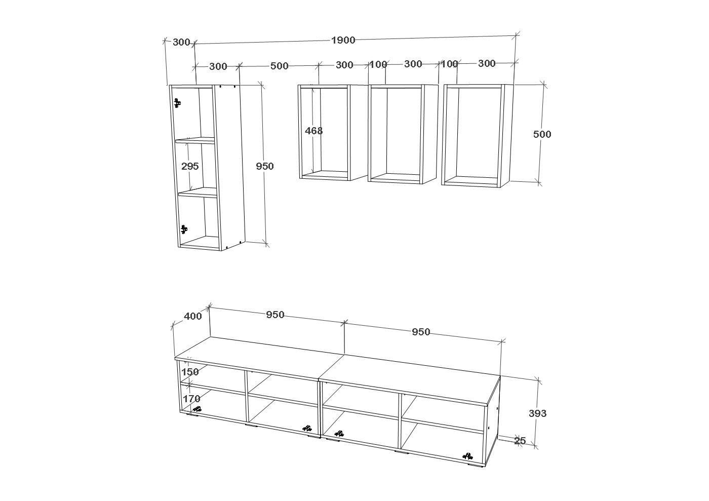 Living Kos V12, Negru/Alb Lucios, MDF, L 190 cm (2)