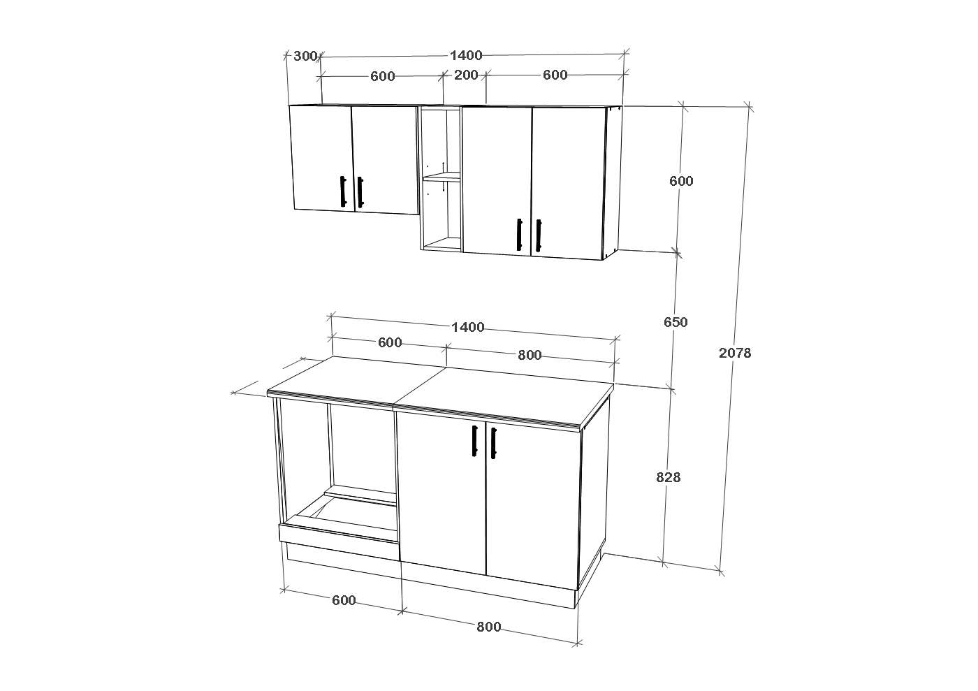 Set Bucatarie Karo V4, Stejar Sonoma Inchis/Alb, Blat Thermo 28 mm, L 140 cm