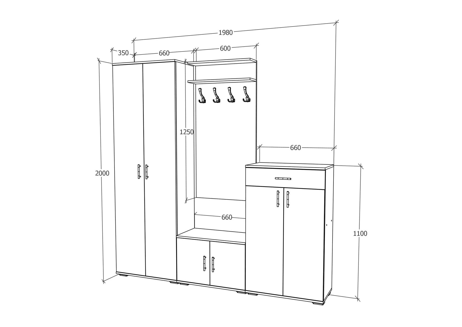 Set Hol Como V6, Antracit/Alb, L 200 cm