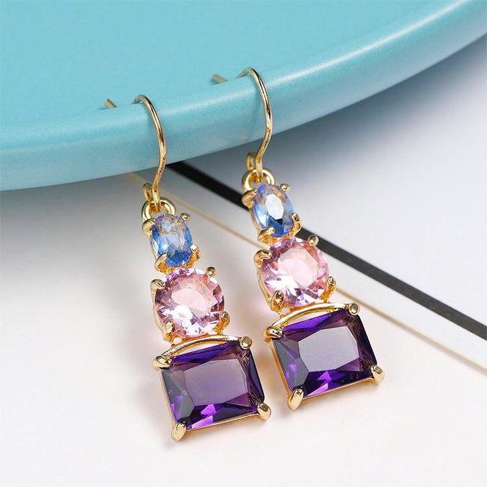 Temperament Fashion Colorful Zircon Gold-plated Earrings For Valentine's Day Gift