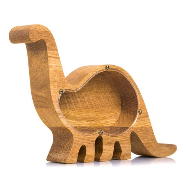 Wooden Piggy Bank Dinosaur shape