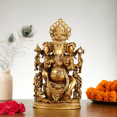 Brass Lord Ganesha statue at budhshiv