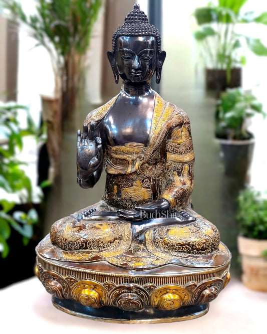 Brass Buddha Statue Large, 63 Cm Big Brass Earth Touching Buddha Idol With  Stonework. Buddhist Temple Yoga Studio Meditation Room Decor. -  Canada