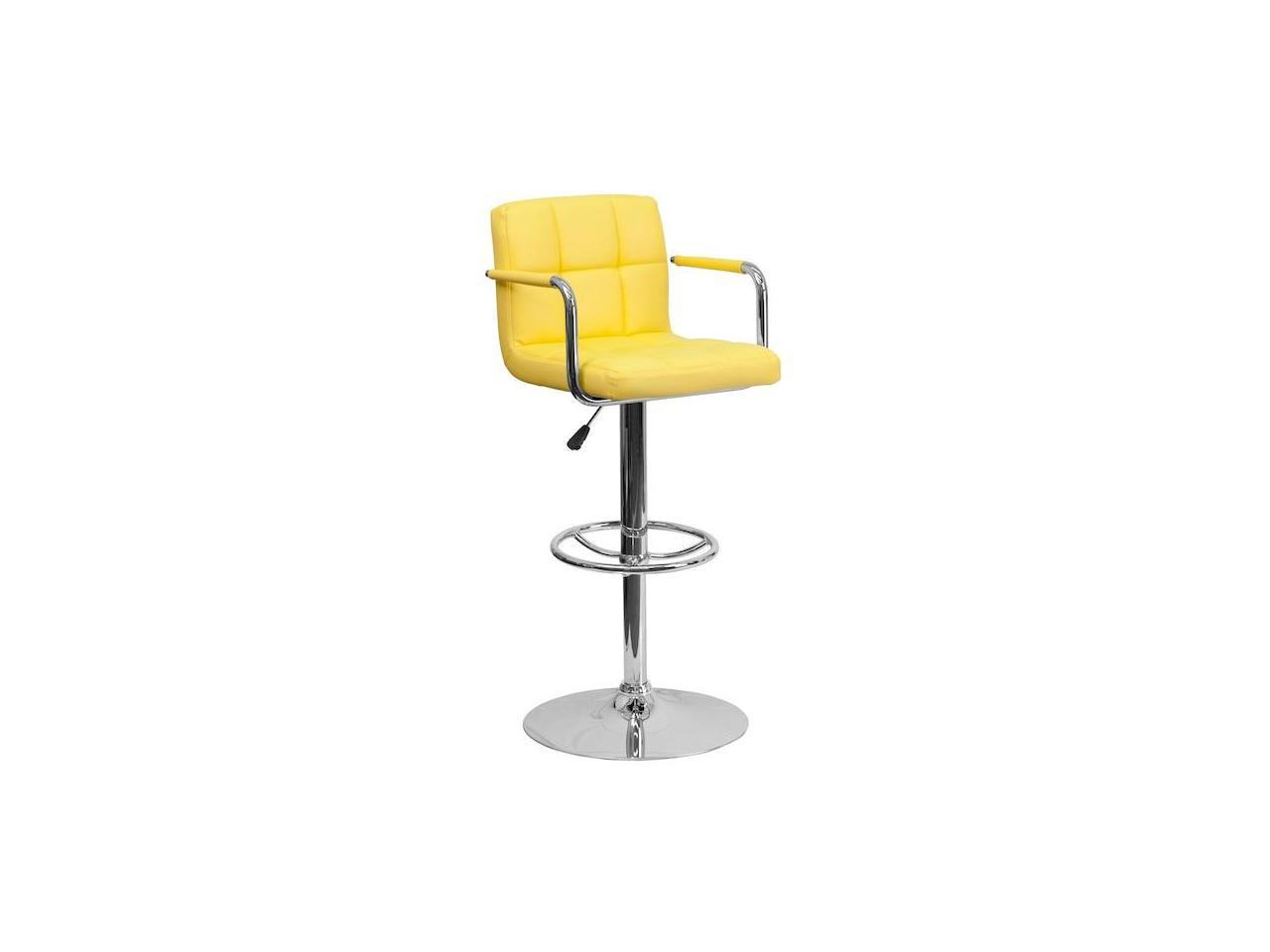 2 Pk. Contemporary Yellow Quilted Vinyl Adjustable Height Barstool with Arms and Chrome Base