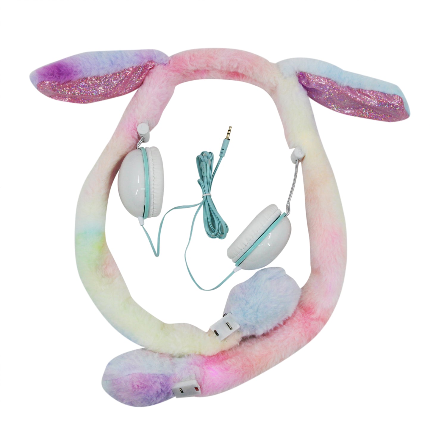 Auricular vincha orejas de peluche CELESTE, con luces y movimiento de las orejas