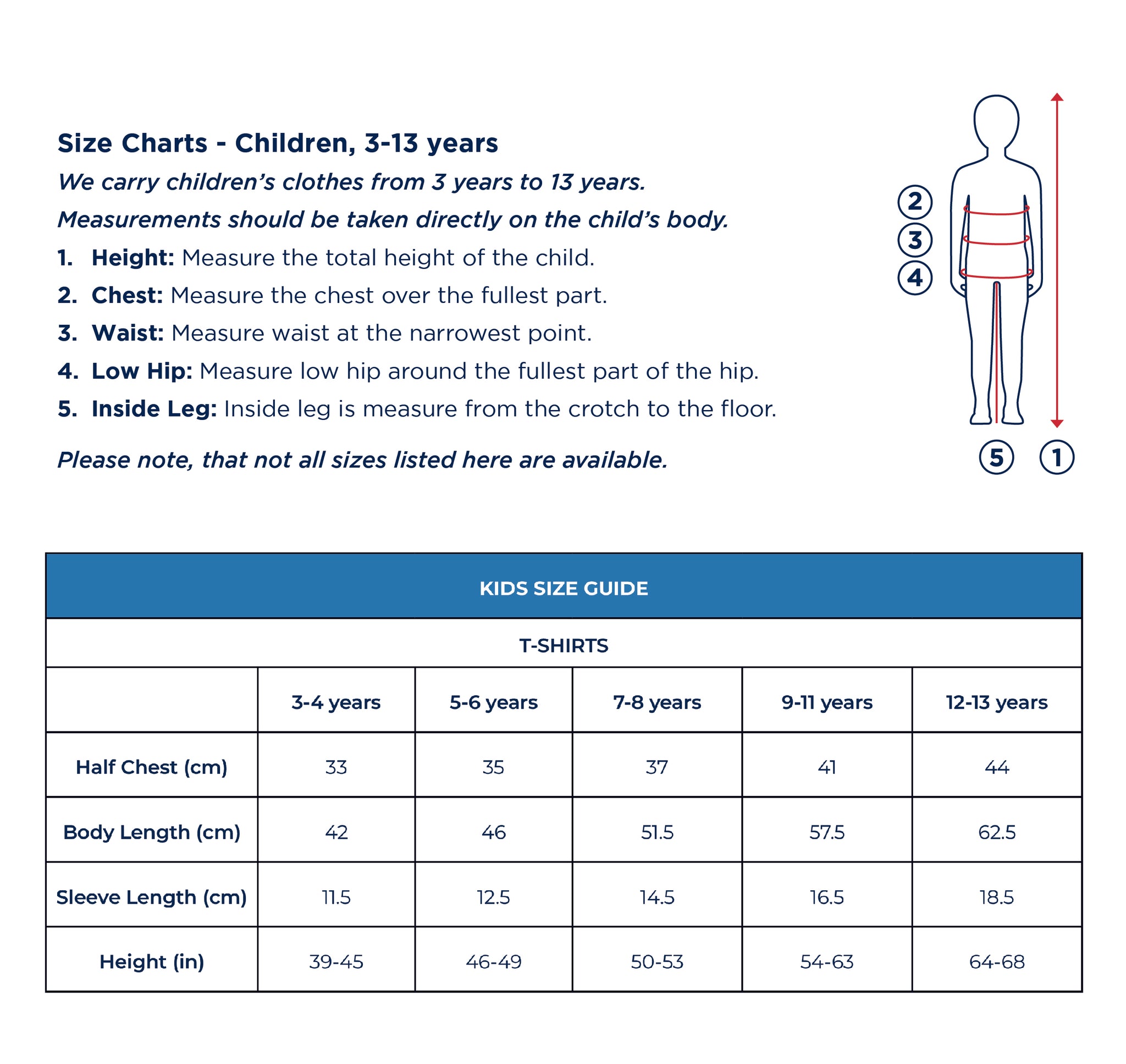 Kids Size Guide - T-shirts - British Gymnastics Official Shop